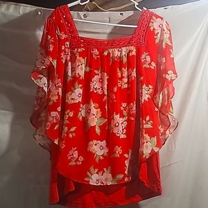 Apt 9 Womens XL Orange Floral Blouse